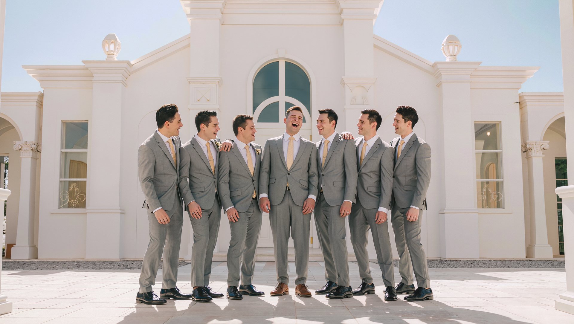 Groomsmen in navy suits at a Las Vegas chapel